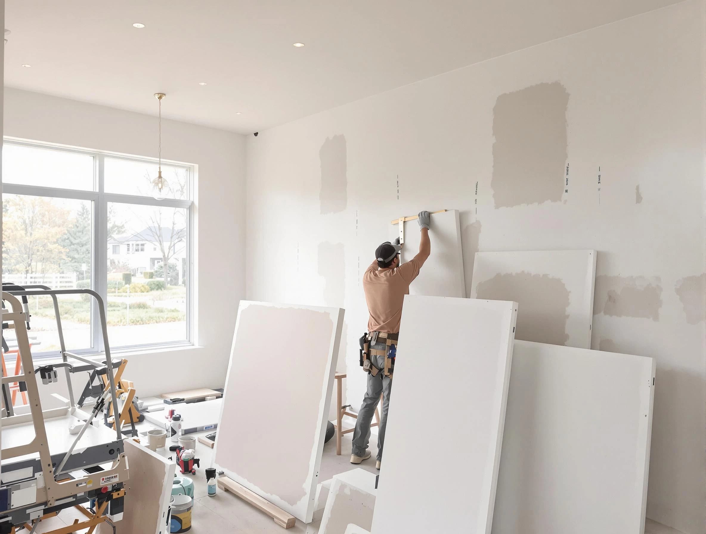 North Ridgeville House Painters precisely hanging drywall sheets in North Ridgeville, OH