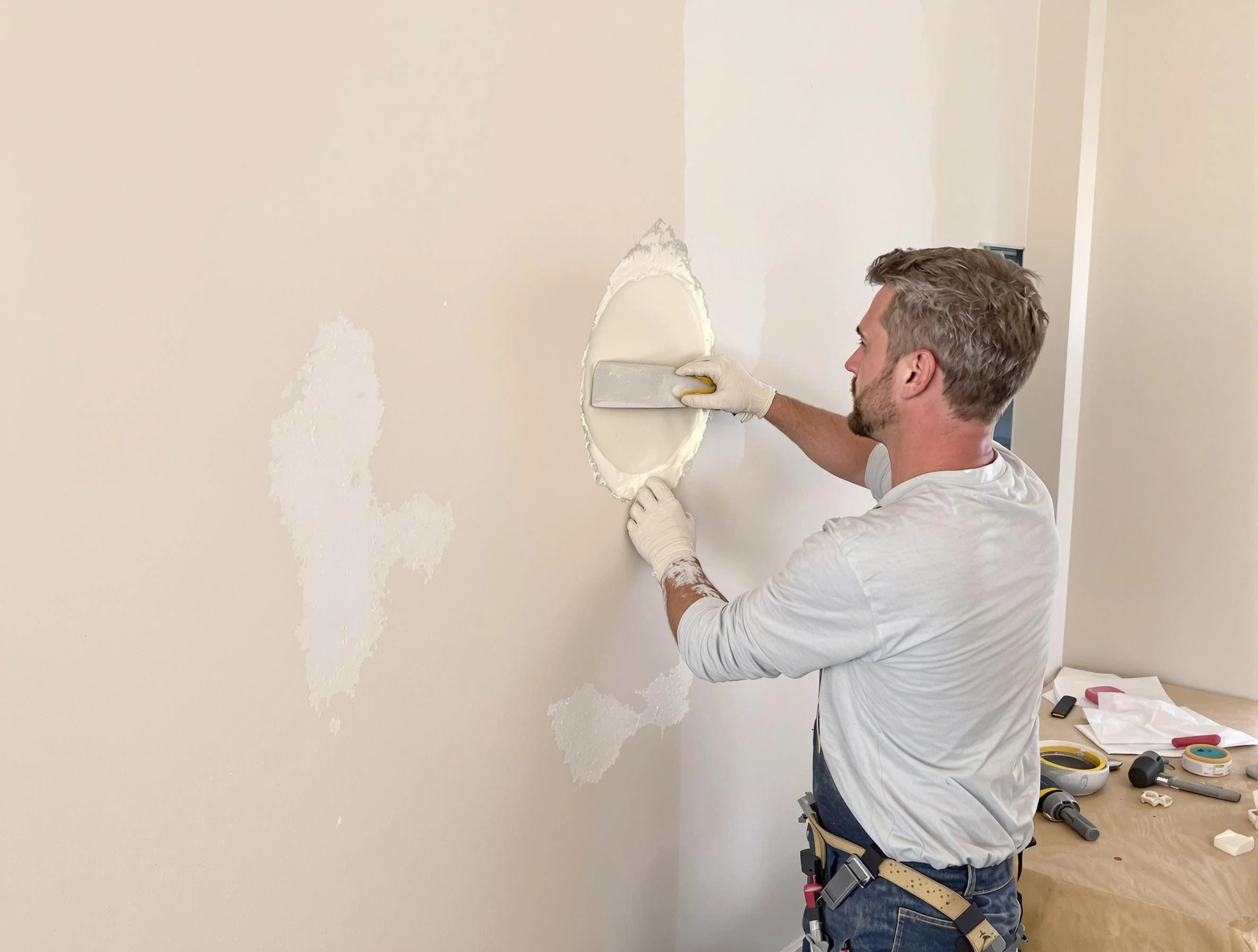 North Ridgeville House Painters technician patching a drywall hole in North Ridgeville, OH