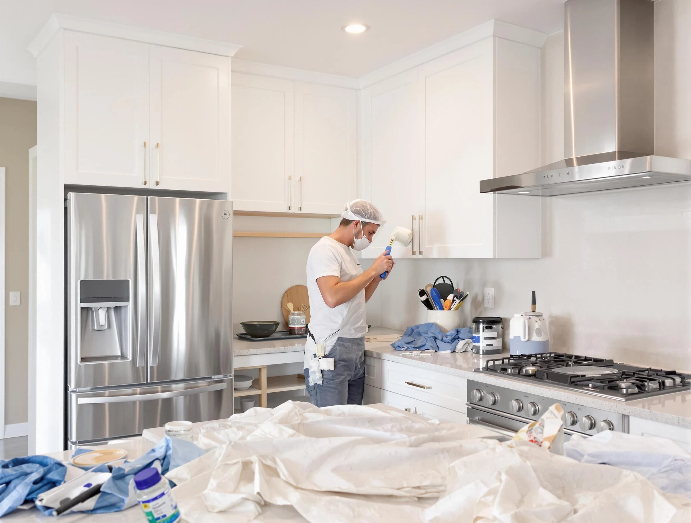 North Ridgeville House Painters painter applying a fresh coat in a kitchen located in North Ridgeville, OH